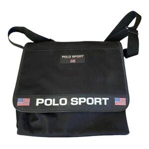 Vintage Polo Sport Ralph Lauren Messenger Cross Body Shoulder Bag Black 90s
